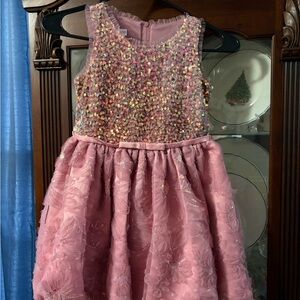 Pink Sequin and Floral Kids Dress